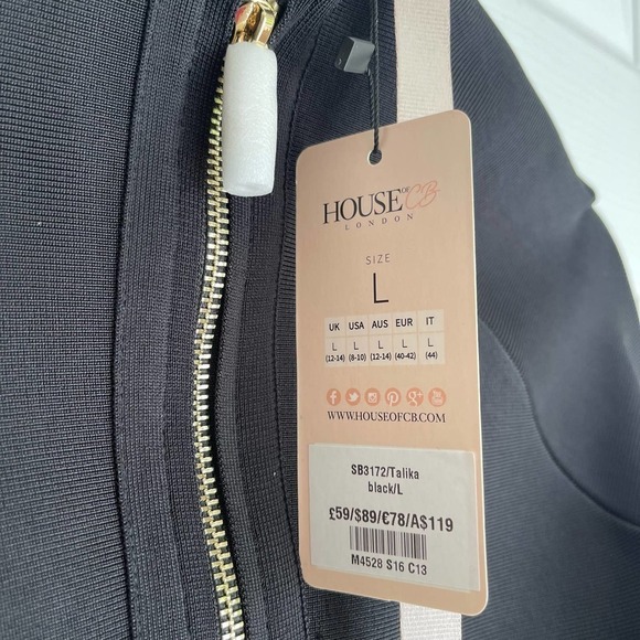 House of CB London Full Zip Crop Top Long Sleeve Talika Black Women's Size L NWT - Picture 6 of 7